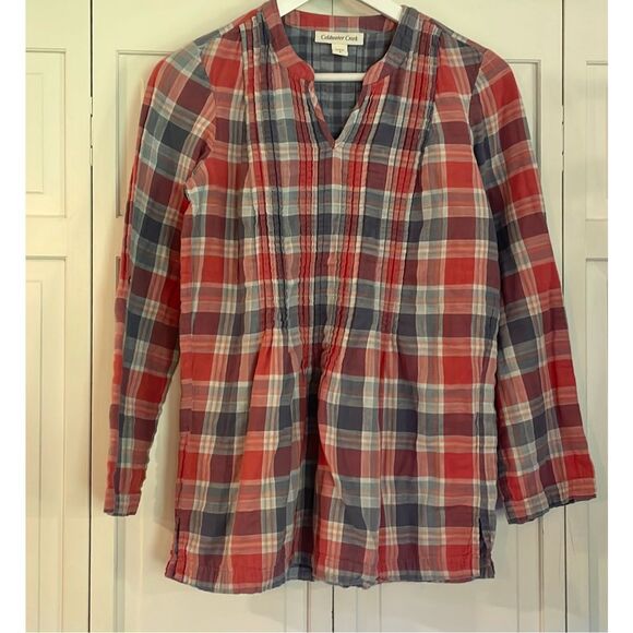 Coldwater creek pink plaid pintuck flannel popover blouse size small - Picture 9 of 10